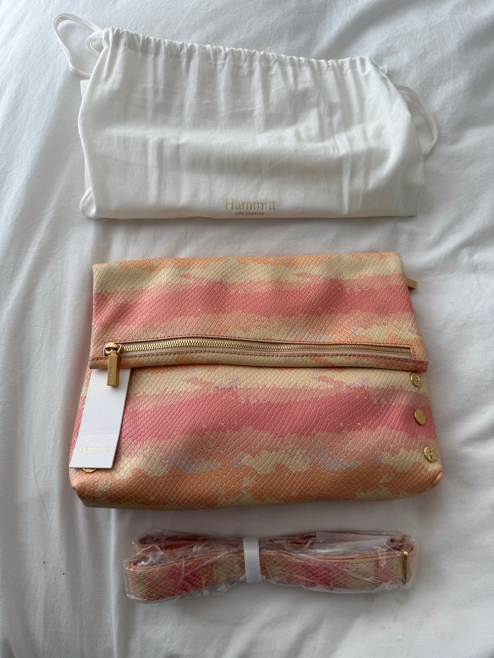 NWT $375 Hammitt VIP Large Leather Crossbody/Clutch Himalayan Snake Pink/Coral